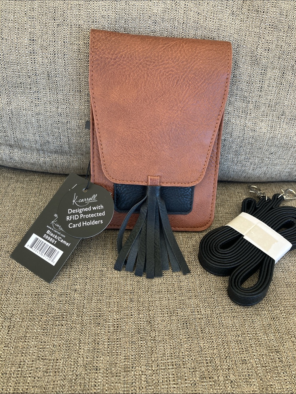 K.Carroll RFID-Ready Camel/Tan Crossbody Belt Bag with Tassel